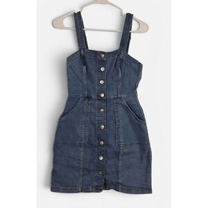 Divided H&M Jumper Dress Women 4 Blue Jean Button Front Mini